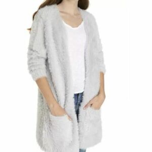 FREE PEOPLE Faux Fur Cardi Sweater Cardigan Silver XS $148 NWOT
